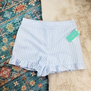 Copper Key Blue White Striped Ruffle Hem Shorts XL BNWT